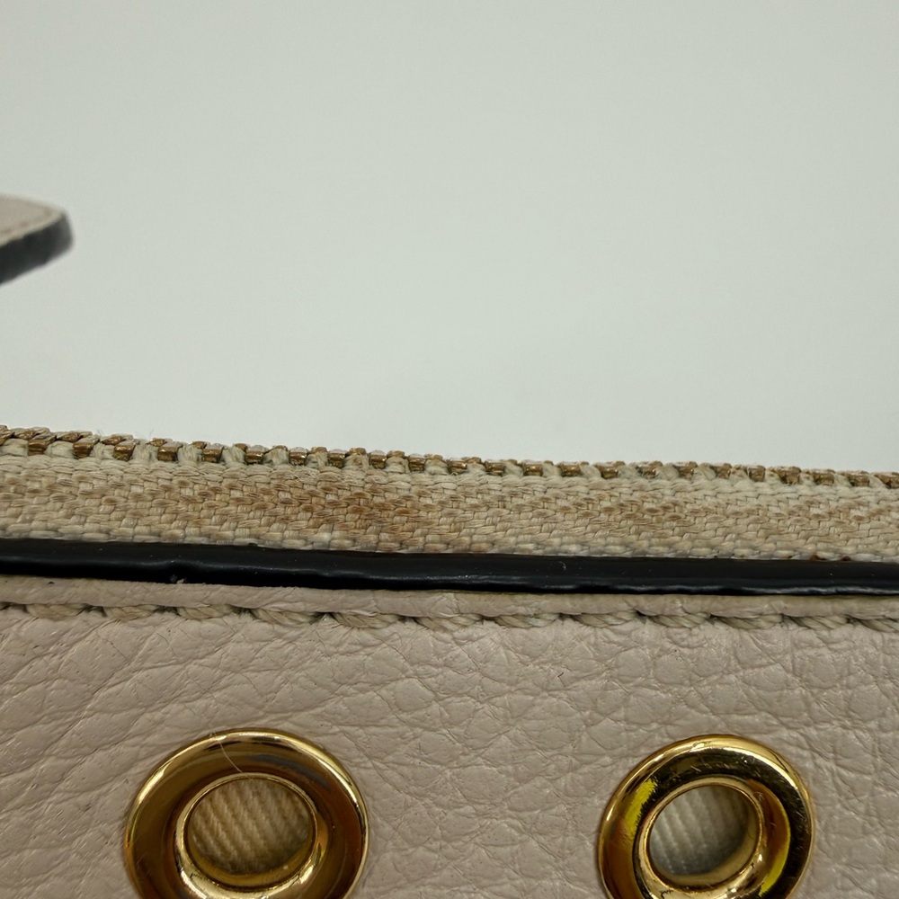 Michael Kors Studded Wristlet Clutch Beige Leather Gold Grommet Zip Pouch Wallet - Picture 15 of 16